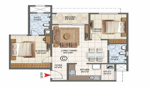 2 BHK Floor Plan