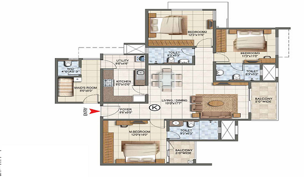 Sobha Neopolis 3 BHK Floor Plan